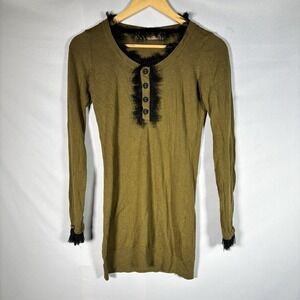 Twelve By Twelve Army Green Womens Henley Tunic Top Forest Fairy Whimsigoth Sz S